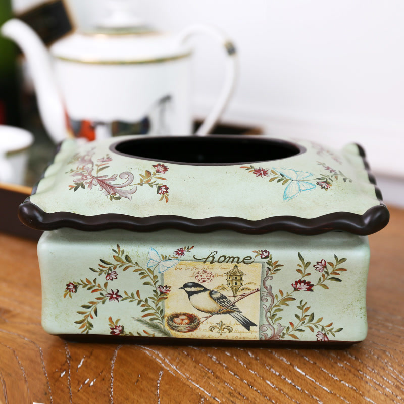 ［新品首发］橡树庄园 美式陶瓷纸巾盒摆件 欧式家居花鸟抽纸盒