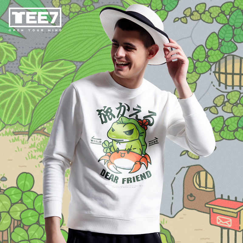 TEE7-春季新款动漫游戏旅行青蛙圆领套头衣服潮款白色长袖卫衣
