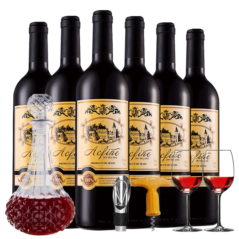 西班牙原瓶进口红酒艾丝菲尔干红葡萄酒6支装（750ml*6）送酒具