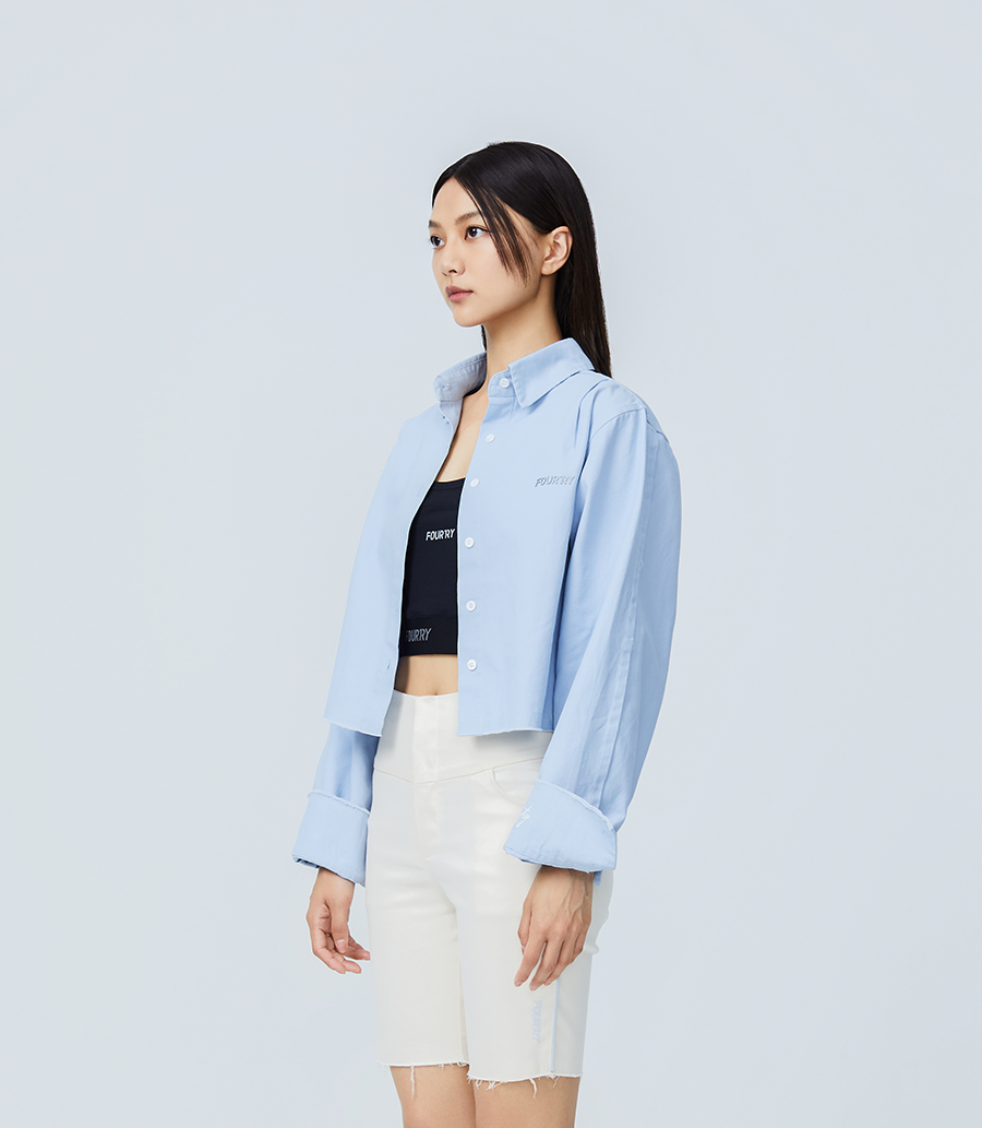 内购-FOURTRY淡蓝色色短款廓形长袖衬衫 21SS02BL48X