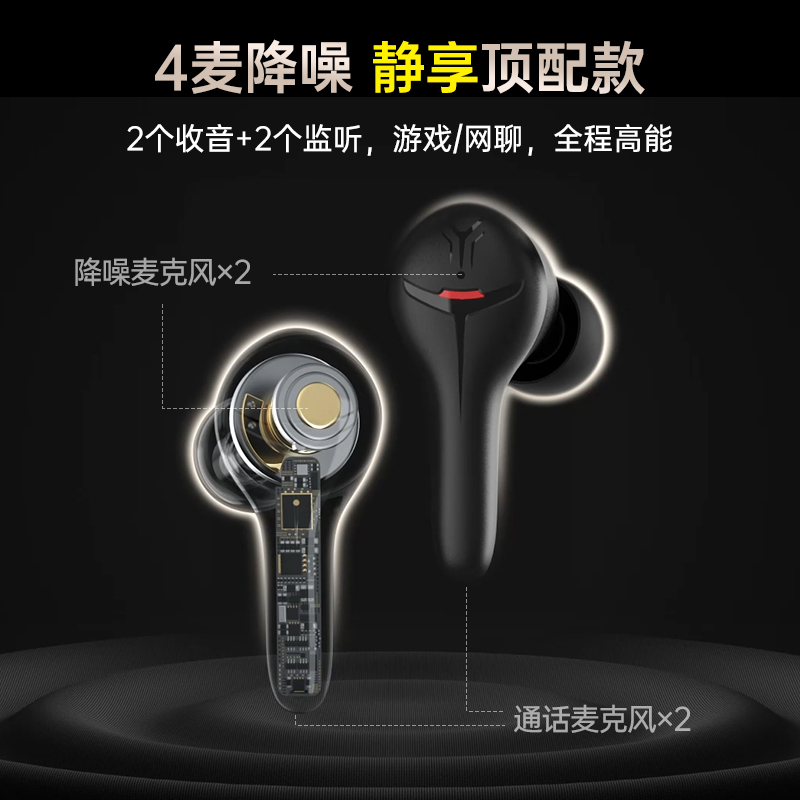 联想击音【蓝牙5.3+10级抗风噪通话+4麦克】双模式游戏蓝牙耳机G3